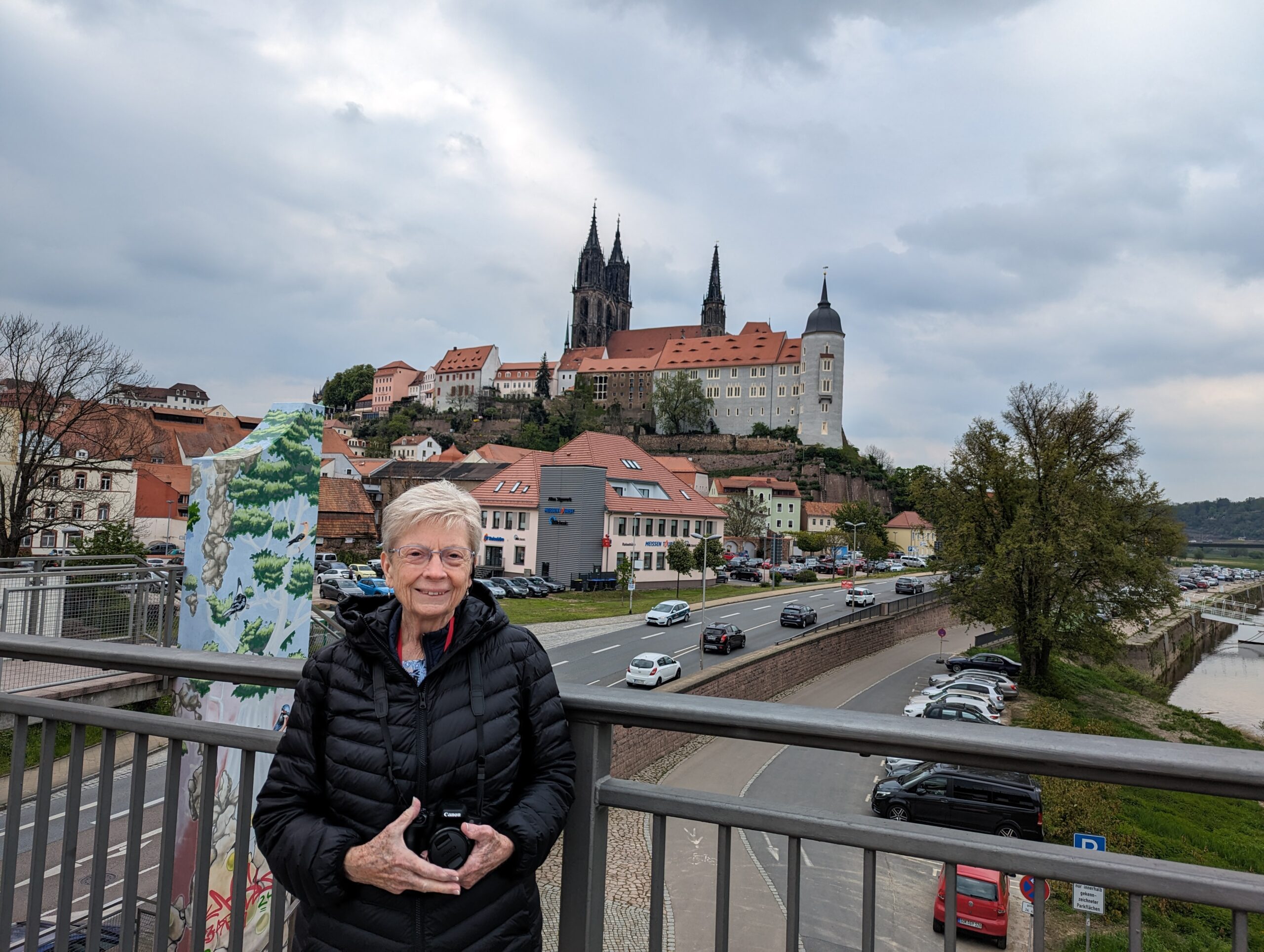 2024-04-24 Meissen - Dorothy with Castle in background Dorothy with Albrechtsburg Castle (1471) in background