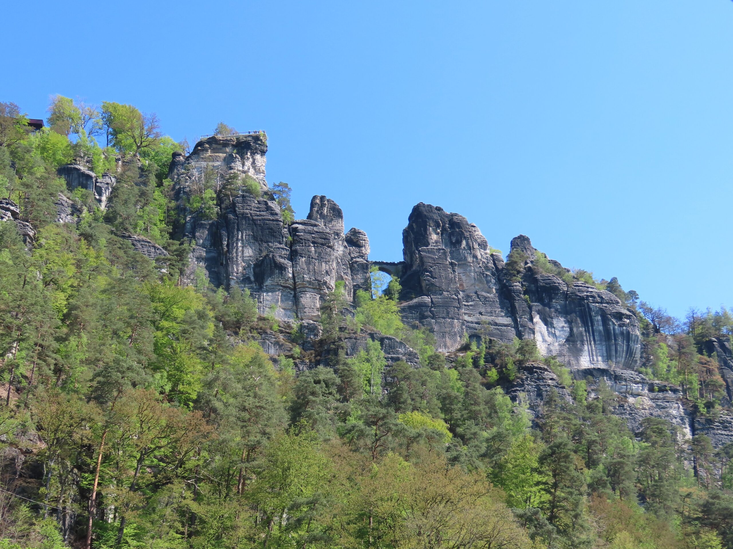 2024-04-26 The Bastei - where we would have gone on excursion The Bastei - A lookout point over the Elbe River. The bridge, built in 1850, is still there today.