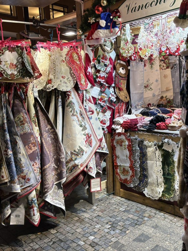 Prague - Market near hotel - night3 Linens of All Kinds a the Market