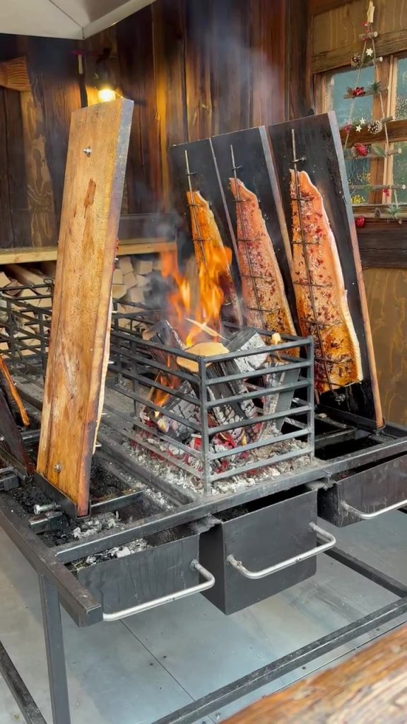 Salmon Cooking Over Open Flame